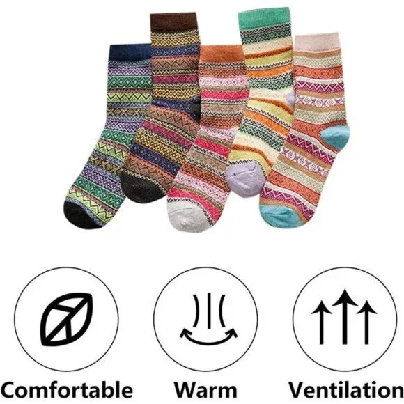 5 Pairs Women's Wool Socks Vintage Soft Cabin Warm Socks